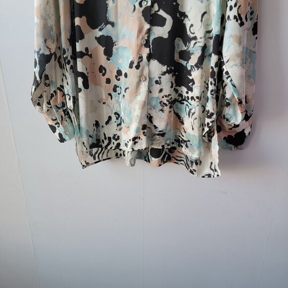 Zara Womens size M Printed Collared Long Sleeve Blouse in Blue Tan - Picture 5 of 8